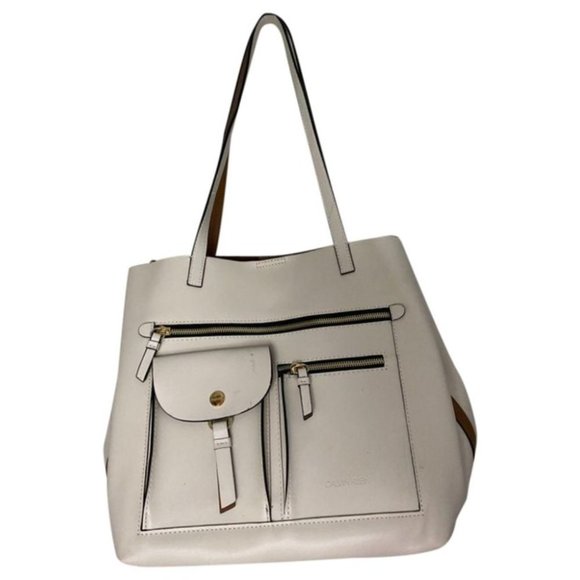 Calvin Klein Cream Leather Shoulder Bag - Picture 1 of 16